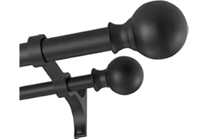 FUMLYATE Double Curtain Rods 72-144 Inches with Round Finials, 1 Inch Heavy Duty Drapery Rod with Unique Aluminum Alloy Brackets for Windows, Sliding Door, Patio, Bedroom, Living Room Decoration, Matte Black