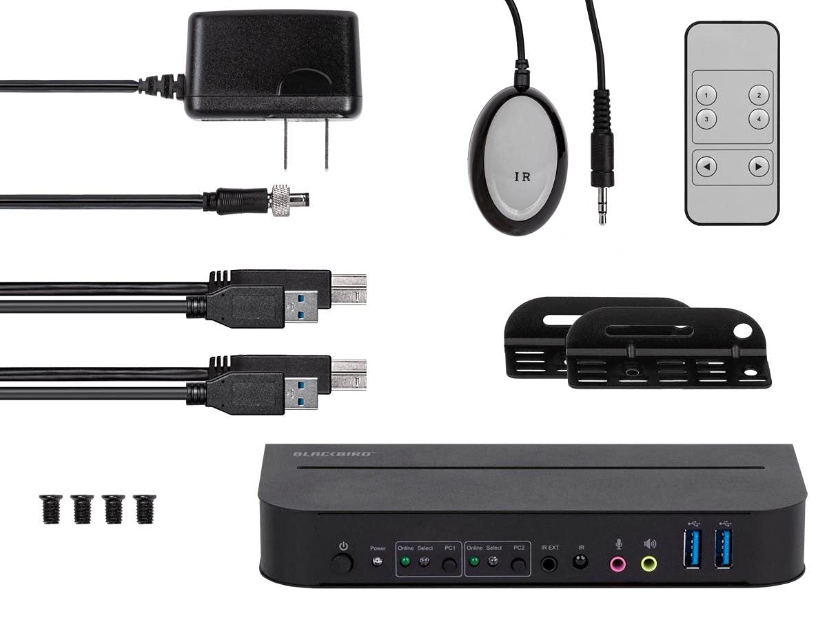 Monoprice 4K HDMI 2.0 and USB 3.0 2x1 KVM Switch - 4K@60Hz, 18 Gbps, HDR, YCbCr 4:4:4, HDCP 2.2, HDMI 2.0, Share 2 Computers with 1 Keyboard Mouse, Monitor, Printer, Black - Blackbird Series