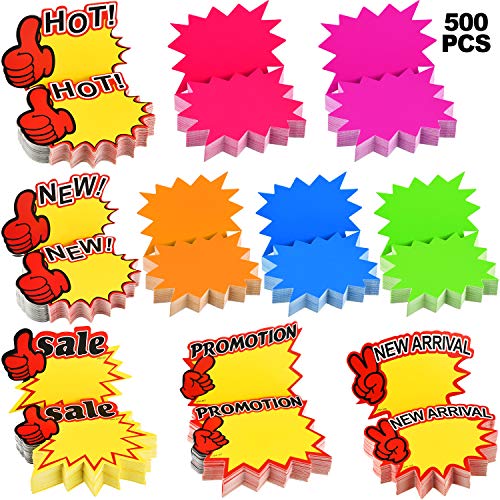 500 Pieces Starburst Signs Fluorescent Signs Blank Star Shape Retail ...