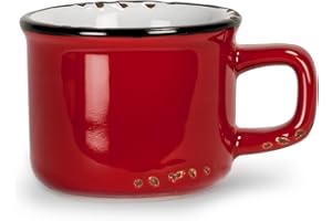 Abbott Collection Enamel Look Espresso Cup - Stoneware Mug, Red, 3oz (2" H)