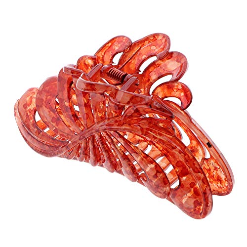 Motique Accessories 5 inch Large Jaw Clip Hair Claw with Leaf Design for Women - Speckled Red