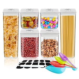 Airtight-Food-Storage-Containers-UOUNE-Stackable-Cereal-Storage-Container-Set-with-Lids-BPA-Free-Reusable-Kitchen-Pantry-Storage-with-Scoop-Marker-Labels-for-Sugar-Pasta-Buscuits-ect-6-Pack UOUNE Food Storage Containers Set (6)