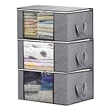 MYH Storage Bag Organizers,Large Two-Way Ziplock Clothing Tole Transparent Window Underbed Storage for Clothes Blanket Bedding More 3 Piece Set(Grey)