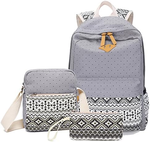Fxford Casual Girl Adorable Canvas women backpack Travel School Bag 3 Pieces /Set FX8186(20L,grey)