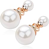 Qlady Double Pearl Drop Earrings for Women, Rose Gold Plated Elegant Dangle Earrings, Classic Pearl Jewelry for Wedding & Everyday Wear