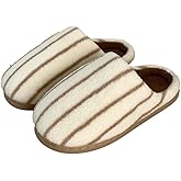 Hycurey Winter Cotton Striped Slippers For Women Men Fashion Couple House Indoor Cozy Plush Slip On Warm Pluffy Bedroom Shoes