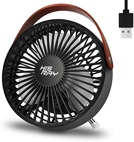 HISRAY Mini USB Desk Fan Quiet Personal Portable Small Desktop Fan Easy to Clean Stylish with PU Leather Handle Powerful wind speed for Office,Home, Work Desk,SmallRoom,Bedroom