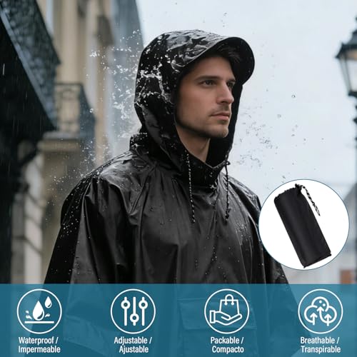 GALASALA Impermeable para Lluvia, Impermeable Mujer Hombre Con Capucha, Portátil Poncho para Lluvia Reutilizable, Chubasquero Mujer Impermeable, Adecuado Para Senderismo, Camping, Incluye Bolsa