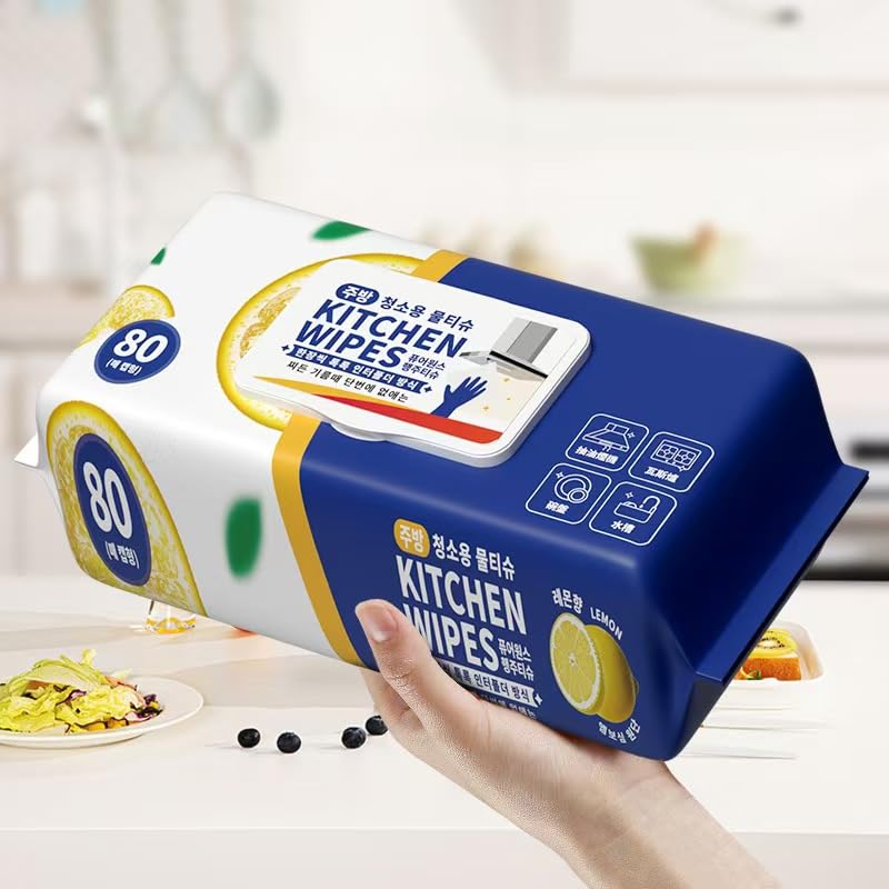 LBRYVTCE (2packs) Kitchen Wipes, 80 Count, Lemon Scented, Multi-Purpose Cleaning Wipes Absorbent and Disposable Cleaning Cloths. Safe on Skin and Multiple Surfaces.