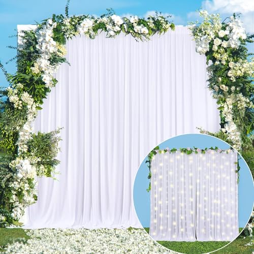 AK TRADING CO. 10 feet x 10 feet Polyester Backdrop Drapes Curtains Panels with Rod Pockets - Wedding Ceremony Party Home Window Decorations - White