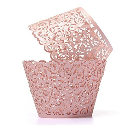 100 Pcs - Vine Cupcake Wrapper Liner Muffin Wrappers Packaging Shimmering Laser Cut for Party,Baby Shower,Birthday (Shimmery Pink)