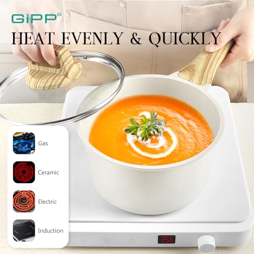 GiPP 21Pcs Pots and Pans Set Non Stick - White Granite Kitchen Cookware Sets Nonstick Induction Cookware Non-toxic Cooking Pan Set with Silicone Utensils, PFOS and PFOA Free