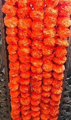 Estationeryhouse 5 feet long Marigold Garlands artificial flower, wedding, mehndi, party (pack of 10) (Bright orange)