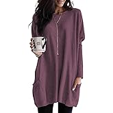 Poetsky Fall Womens Tunic or Tops to Wear with Leggings Long Sleeve Casual Long Shirts Blouses with Pockets