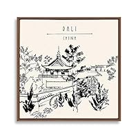 Framed Canvas Wall Art Travel Architecture Sketch Canvas Prints Home Artwork Decoration for Living Room,Bedroom - 16x16 inches