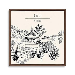 Framed Canvas Wall Art Travel Architecture Sketch Canvas Prints Home Artwork Decoration for Living Room,Bedroom - 24x24 inches
