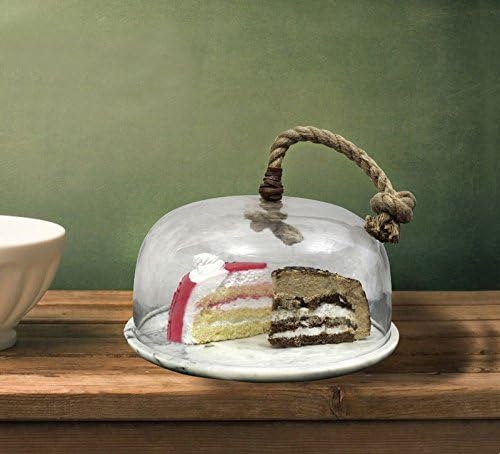 Organic Home 12" Inch White Marble Cake Dome Cake Server Cake Stand with Premium Glass Cover / Lid, Pastry Server Desert Server Cupcake Server Muffin Holder |Dining Accessories|