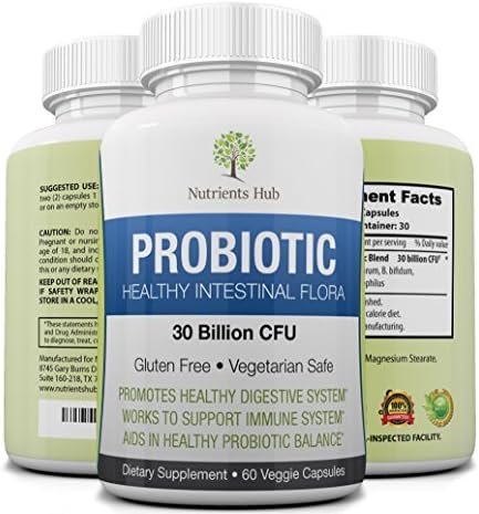 Nutrients Hub : Probiotics for Women, Men, Children | Boost Immune & Digestive System, Avoid Gas, Diarrhea, Constipation | Gluten Free, Vegetarian Safe, Best Probiotic Supplements Flora | 60 capsules