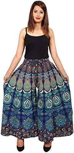 TRAPTI Cotton Women's Regular Fit Jaipuri Printed Divider Palazzo Pant (Free Size)
