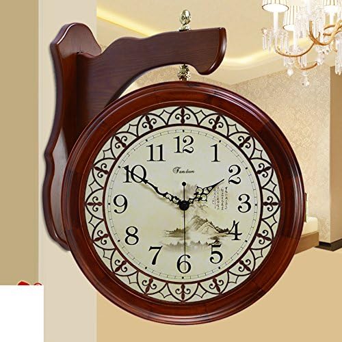 YYL Chinese Style Living Room Wall Charts Bell,European Mute Creative Double Sided Antique Openwork Quartz Clock-A 20inch