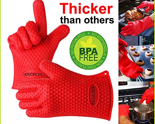 Heat Resistant Silicone Gloves Kitchen Bakeware Oven Mitts Pot Holders Silicone Cooking BBQ Pot Holder Mitt Grill Gloves ( 1 pair) (Green) - Thumbnail 4