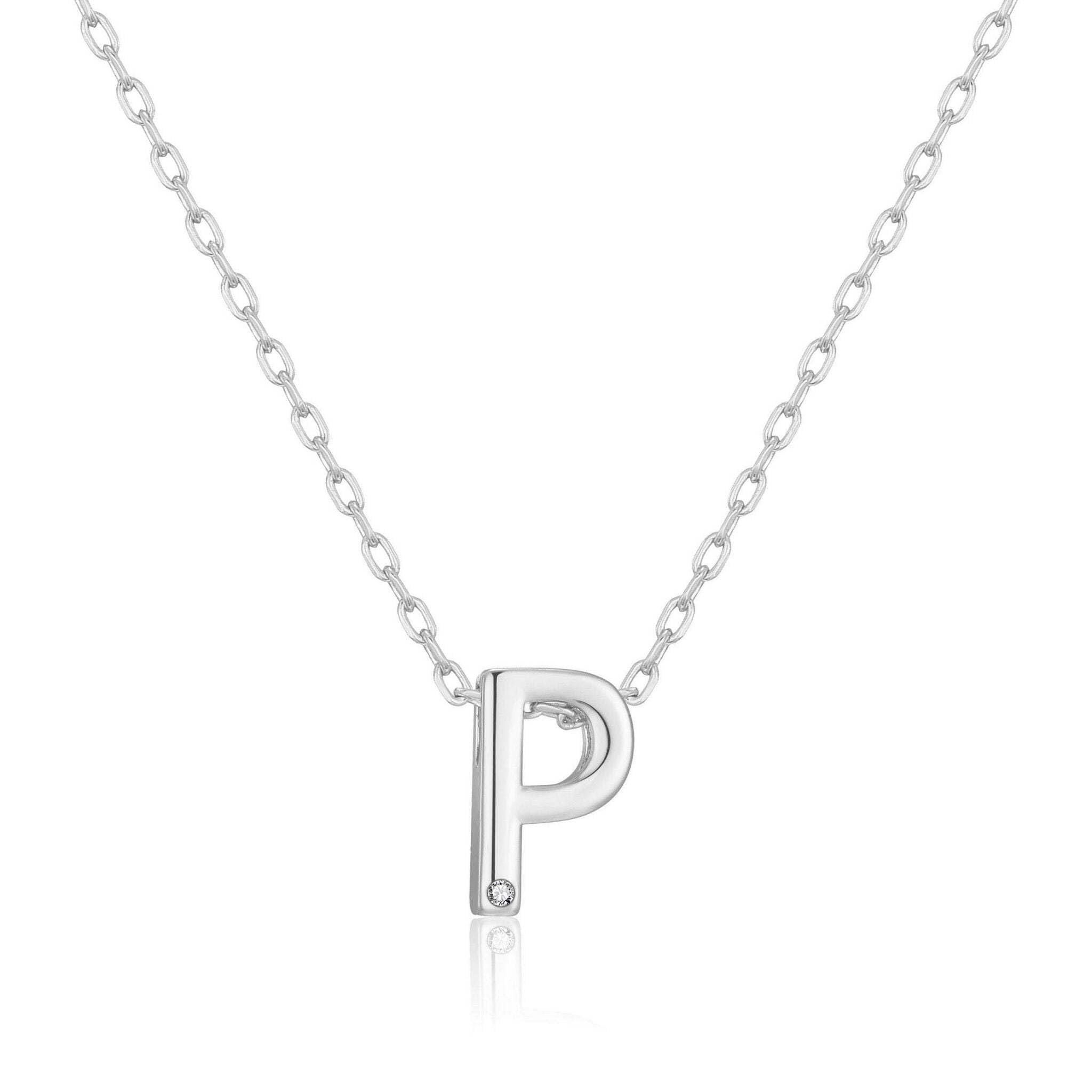 Philip Jones Initial Necklace Letter P Created with Zircondia® Crystals
