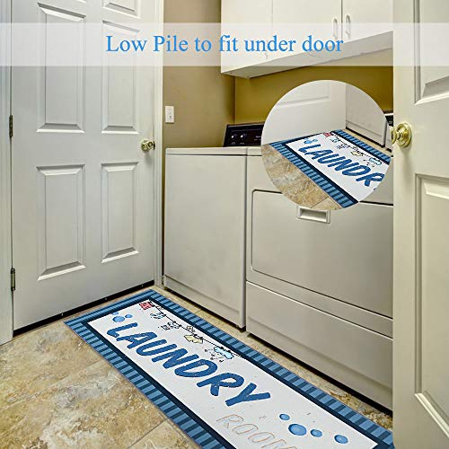 Carvapet Laundry Room Decorative Printed Runner Rug, Blue 20x59 Inch