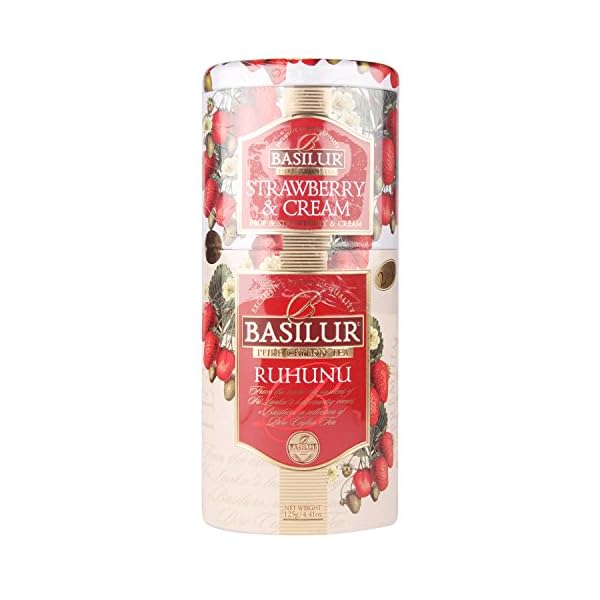 Basilur Tea Zinndose mit zwei Schichten, Erdbeere/Creme/Ruhuna Tee, 125 g