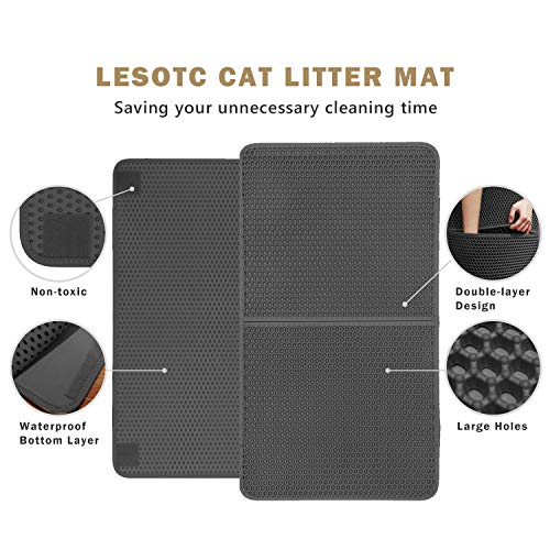 Upgraded Cat Litter Mats Extra Large 35"x26"(17.5"x26"x2Pcs),Cat Litter Mat Litter Trapping,Cat Mats for Litter Box,Kitty Litter Box Mat Double-Layer Waterproof PU Leather Edge (Can Be Spliced)