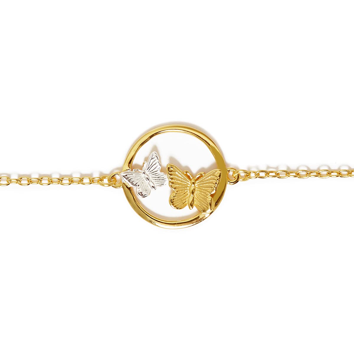 Annie Oak Womens 925 Silver 18k Gold Circle Butterfly Bracelet