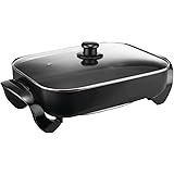 Extra Deep Electric Skillet Nonstick - 16 Inch Frying Pan With Glass lid, Server for 4 Perple or Family, for Frying, Steaming