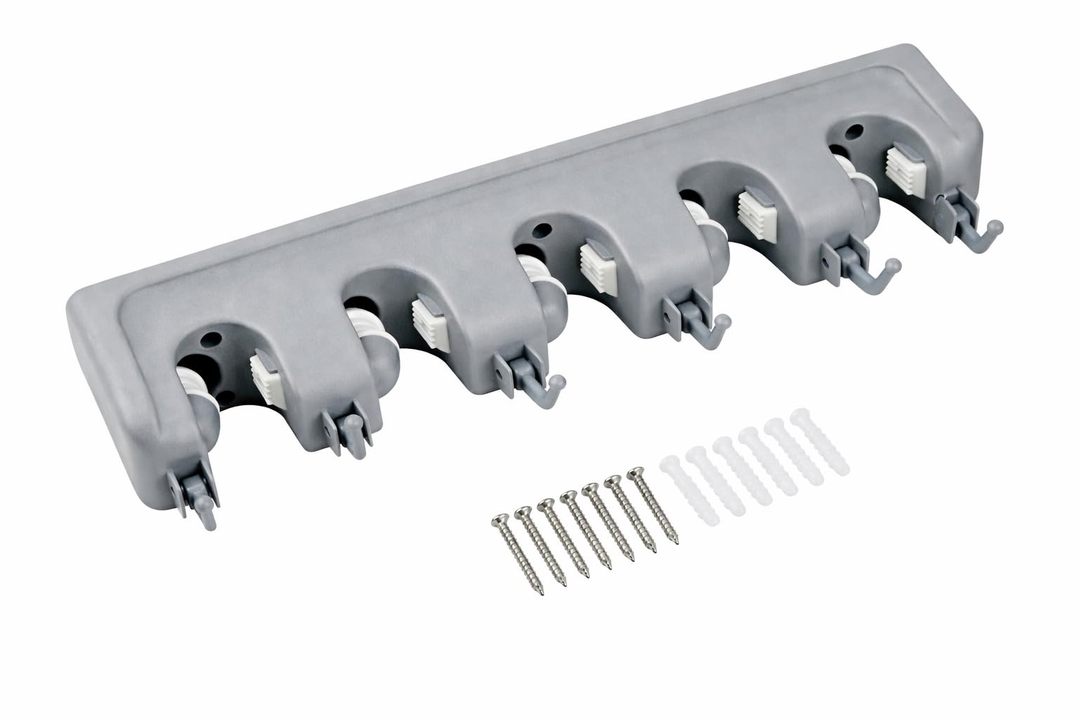 raxter Mop Broom Holder Wall Mounted Mop Storage Rack with 5 Position 6 Hooks for Brush Mops Heavy Duty Broom Gripper Tidy Clamp Organizer for Home Bathroom, Garden & Garage Tools Broom Hanger