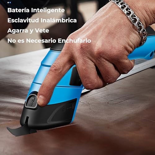 WULAR Tijeras Electricas Carton Con 2 Cuchillas, Tijeras Electricas Inalambrica Recargable, Tijeras Eléctricas para Tela, Cortador de Carton, Cortadora de Telas para Alfombras de Cuero, Plásticos