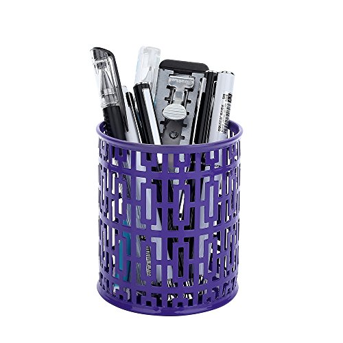 Crystallove Metal Carved Hollow Pen Holder, Purple