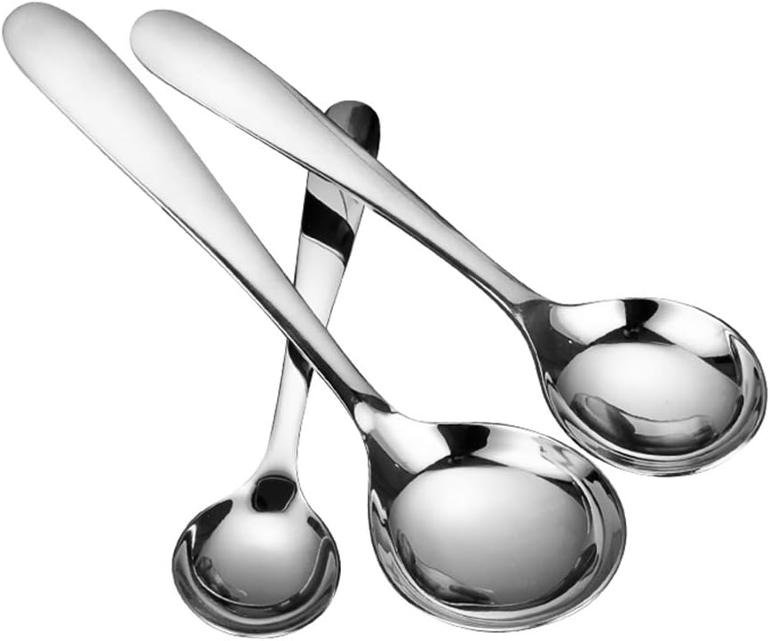 DAGEDA A set of 3 Soup Spoons, Stainless Steel Round Spoons, Household eating spoon for children and adult—3 sizes(S,M,L)