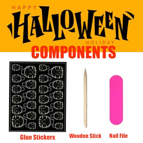 Halloween Press on Nails Medium Coffin Fake Nails Blood False Nails with Design Cute Ghost Glue on Nails Purple Coffin Full Cover Glossy Acrylic Stick on Nails for Women DIY Holiday Nail Decor 24Pcs - Image 6