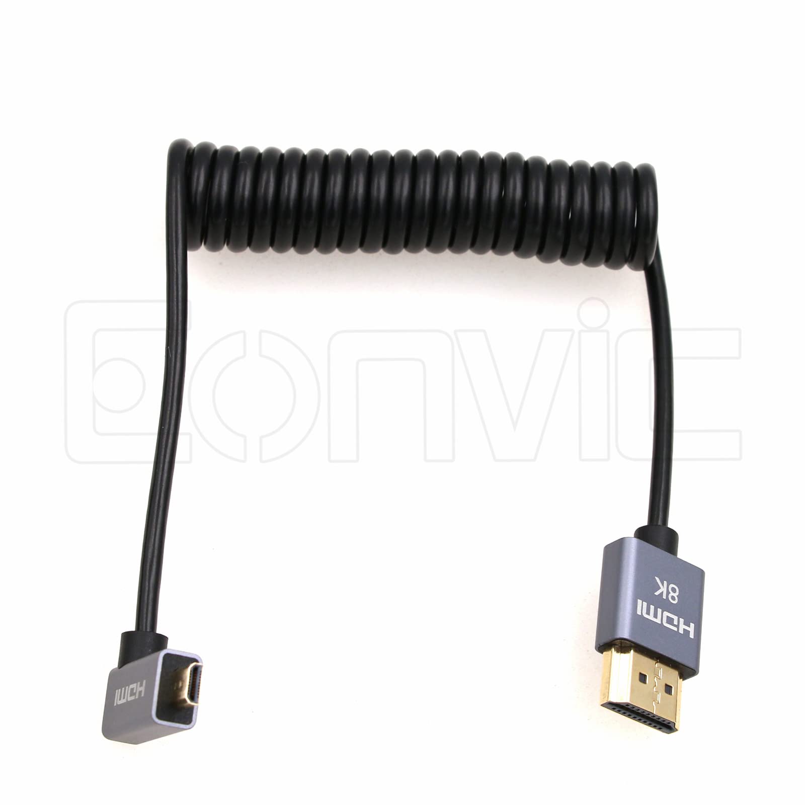Eonvic 8K 2.1 HDMI to Micro HDMI Right Angle Cable High Speed 48Gbps Coiled Cable for Atomos-Ninja-V 4K-60P Record 48Gbps HDMI for Canon-R5C,R5,R6