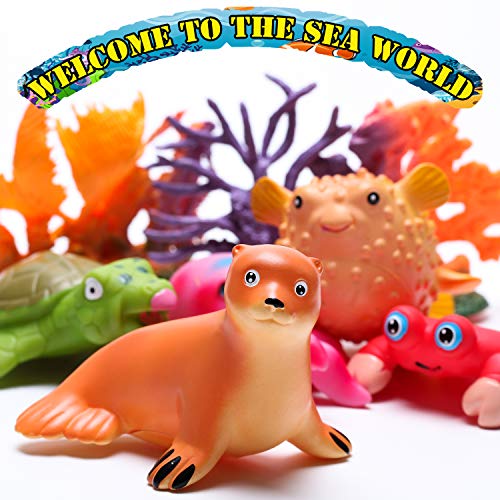 Hely Cancy Ocean Sea Animal Figures, Water Fun Squirt Bath Toys for Kids, Babies, Toddlers, 14 Pack Playset - Thumbnail 2