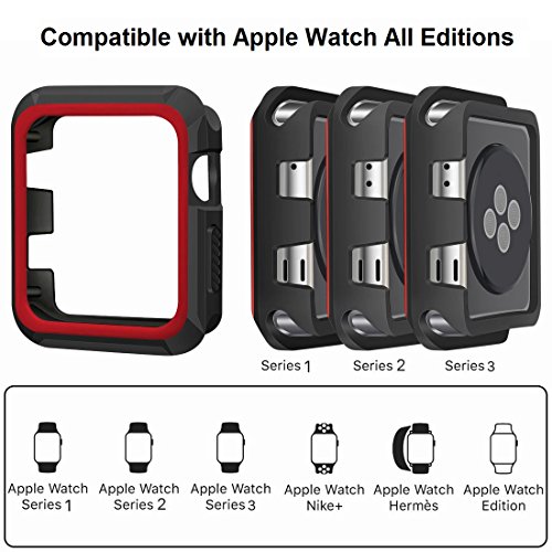 Apple Watch Case, iitee 42mm Rugged Slim Protective iWatch Case for Apple Watch Series 3/2/1 – Polycarbonate + Soft TPU Bumper (Black/Red)