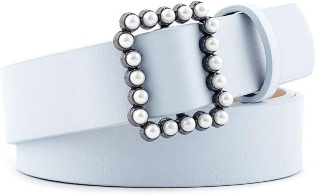 SEVENHOPE Women's Plain Pearl Ring Buckle Belt Belt for Women Dress