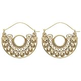 81stgeneration Women's Brass Gold Tone Circle Filagree Creole Indian Ethnic Tribal Earrings