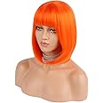 eNilecor Short Bob Hair Wigs 12" Straight with Flat Bangs Synthetic Colorful Cosplay Daily Party Wig for Women Natural As Real Hair+ Free Wig Cap (Orange)