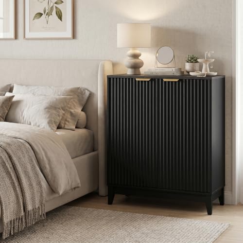 Cakhdry Credenza Bufetera con 2 Puertas, Alacena Pequeña para Cocina y Comedor, 80x40x82cm, Diseño Minimalista con Acabado de Madera Color Negro