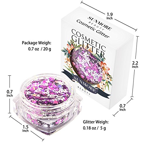 Purple Fairy - Iridescent Cosmetic Glitter, Chunky Glitter Festival,Shining Makeup Glitter for Beauty Makeup Face Body Hair Nails - Thumbnail 5