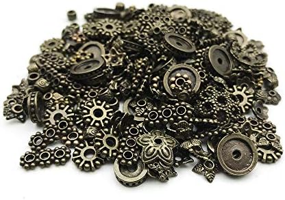 HANYAN 200 PCS Spacer Beads Mixed Style Metal Alloy Jewelry Findings Accessories Bronze Color 3-12 mm Bead end Caps for Jewelry Makeing