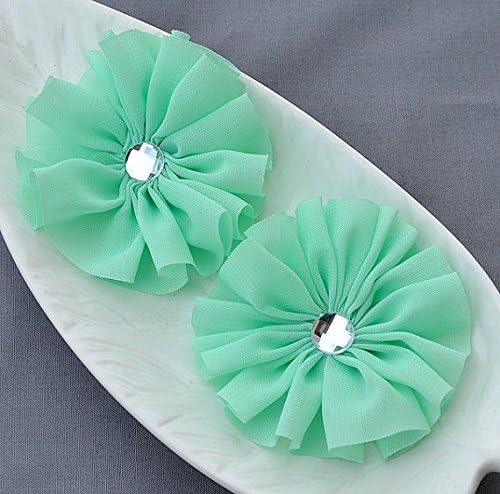 6 Mint Green Rhinestone Ballerina Twirl Flower Chiffon Flower Soft Fabric Silk Bridal Wedding Baby Hair Comb Pin Headband SF183