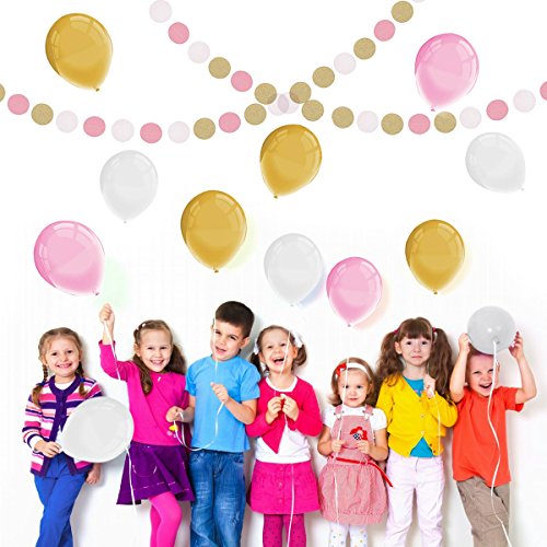 89 pcs Gold Pink Party Decorations Kit SIMPZIA Party Supplies Including Paper Pom Poms Flowers & Tissue Tassel Garland & Party Balloons for Birthday Party, Engagement, Wedding, Baby showe