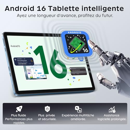 11 Inch Touch Android 16 Tablet with Gemini AI|T7250 Octa-Core|24GB RAM+256GB ROM (TF2To), 16MP+8MP|1920x1200 IPS HD Display|Widevine L1 Certified|GPS|8000mAh|5G WiFi|Keyboard+Mouse +Hull (Blue)