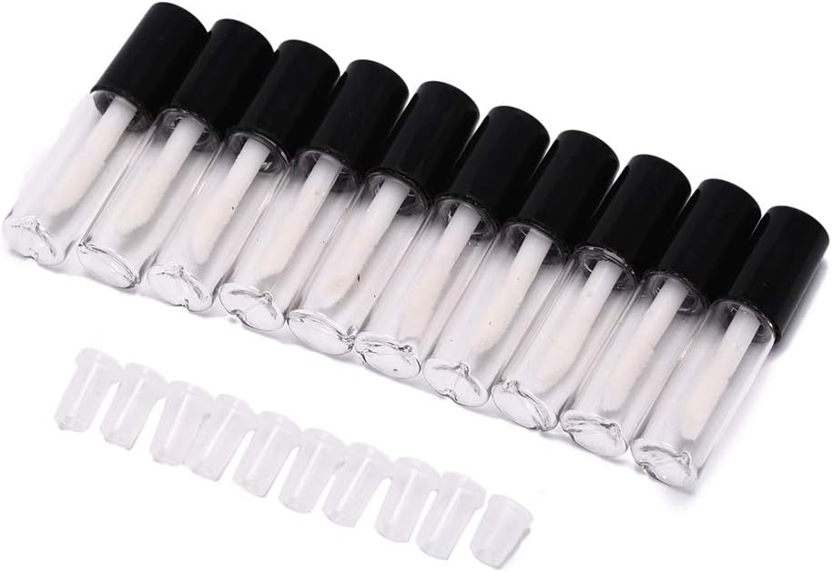 CoscosX 10 Pcs 1.2ml Empty Clear Lip Gloss Tubes Sample Containers for Lipstick Samples,Lip Balms Mini Refillable Travel Empty Lipgloss Gloss Bottle Tube Vials Containers Mini DIY Makeup,Black