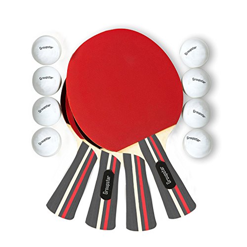 Pro Ping Pong Paddle Set - (Set of 4 Rubber Paddles & 8 Balls) Table Tennis Racket & Ping Pong Balls for Adults, Kids and Family Entertainment, or Professional Practice, Travel Holder Case Included